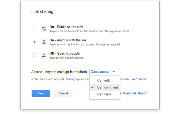 How to set link sharing when using google docs