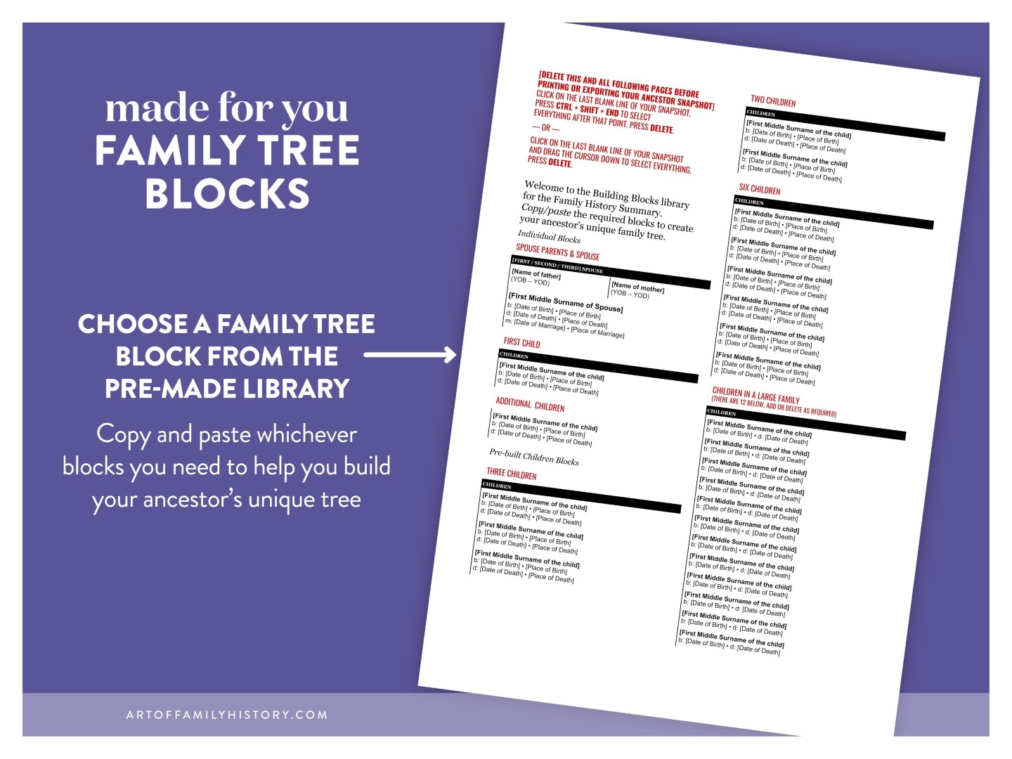 Family History Summary template The Creative Family Historian