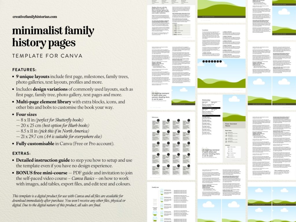 Minimalist Family History Pages Template for Canva The Creative
