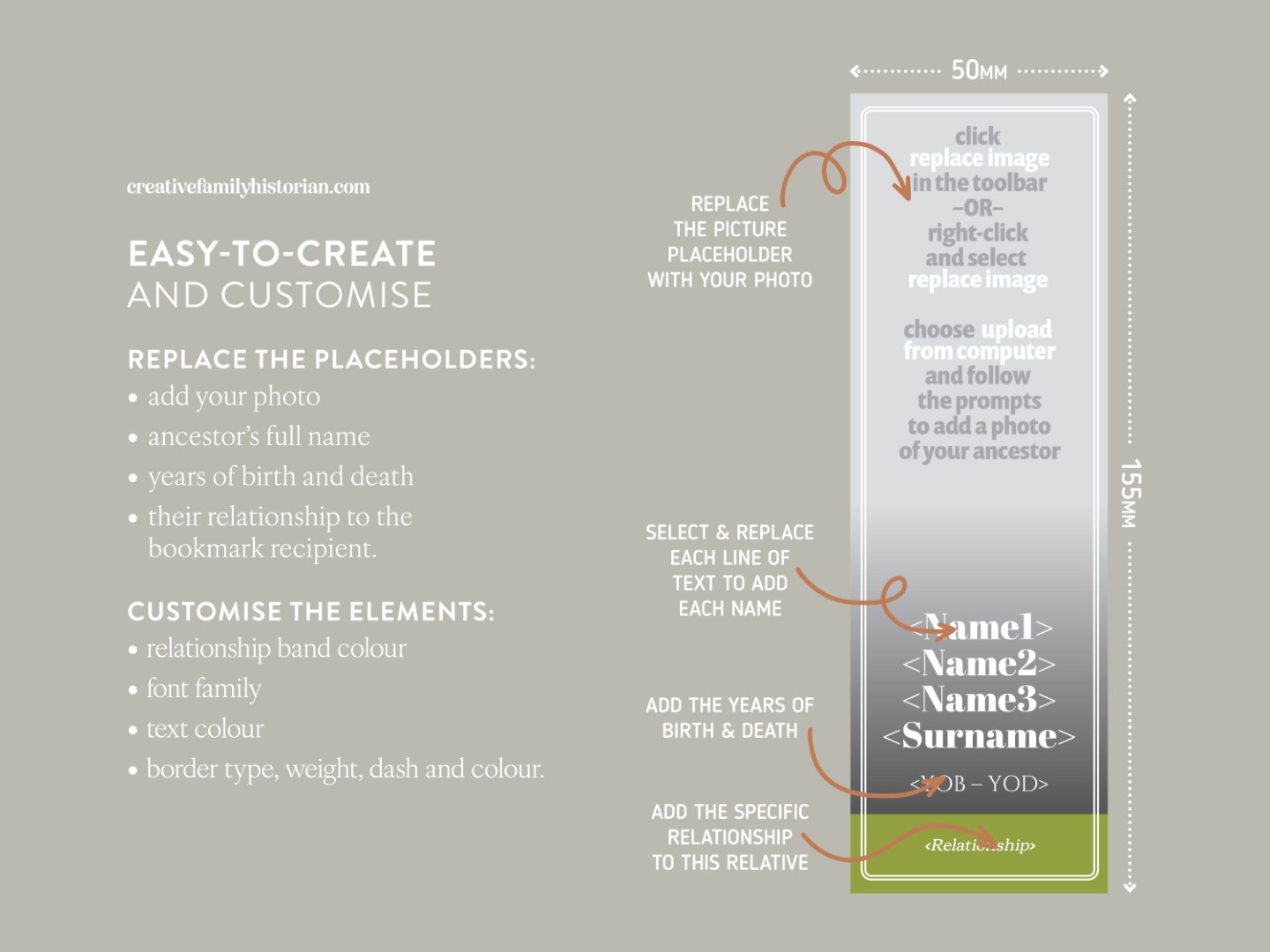 Classic Family History Bookmark Template for Google Slides The