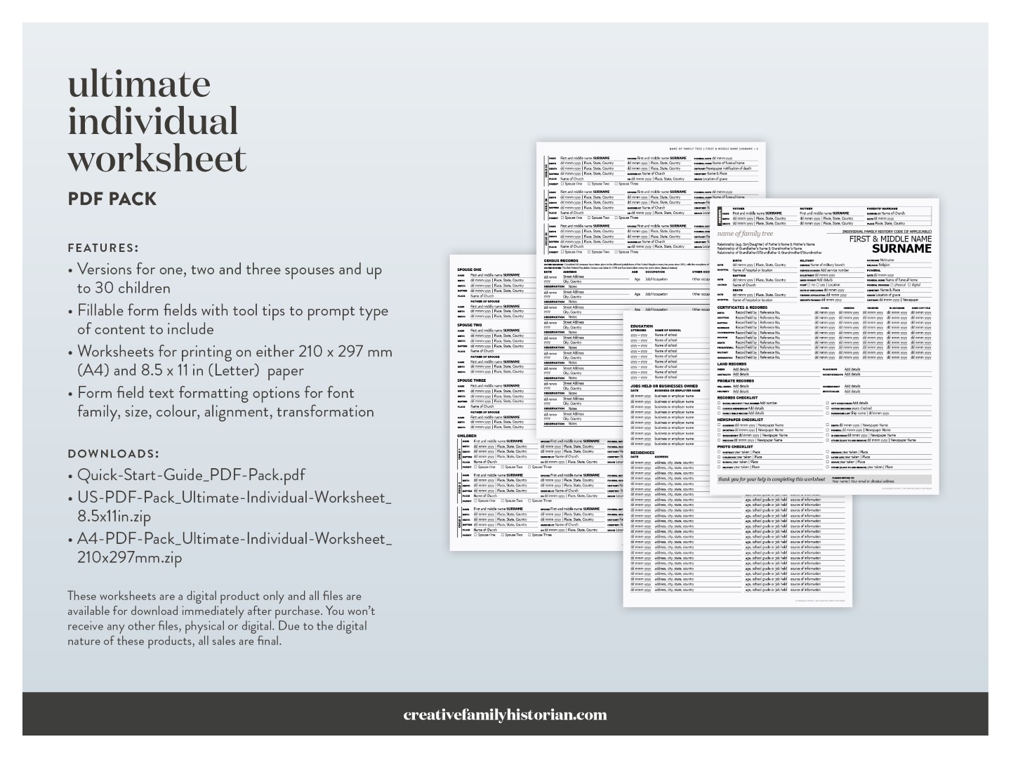 Ultimate Individual Genealogy Worksheet | A4 + Letter PDF Pack – The Creative Family Historian ultimate-individual-genealogy-worksheet-a4-letter-pdf-pack-the-creative-family-historian